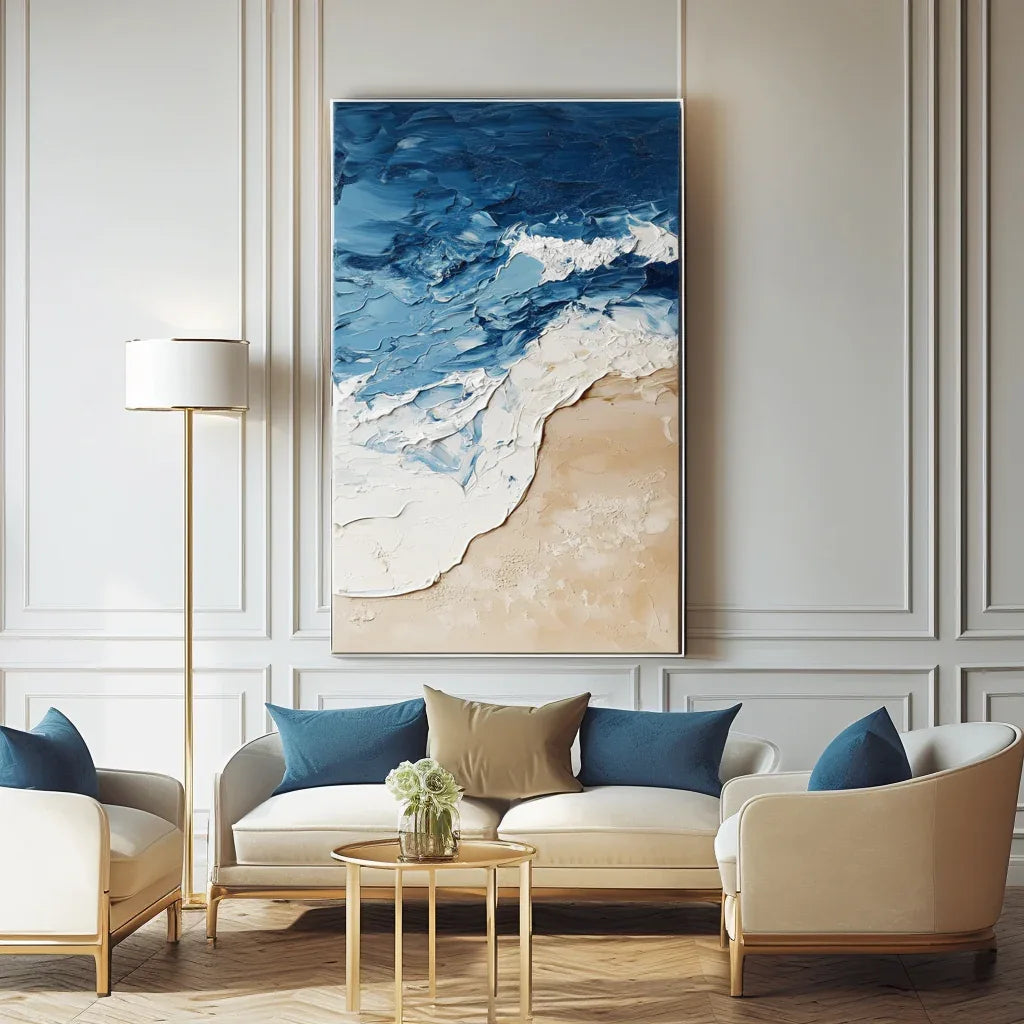 Coastal Harmony Canvas-Blue and White Three-Dimensional Coastal Abstract Wall Art
