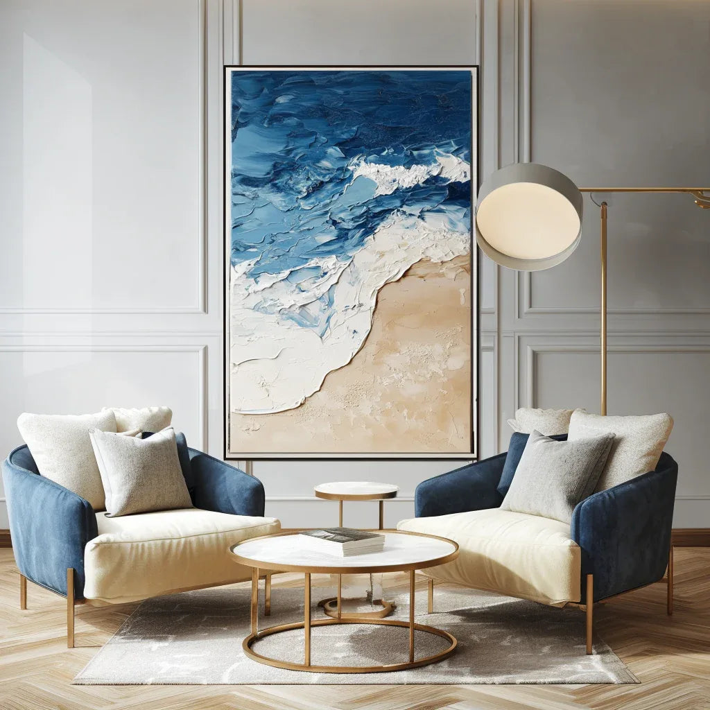Coastal Harmony Canvas-Blue and White Three-Dimensional Coastal Abstract Wall Art