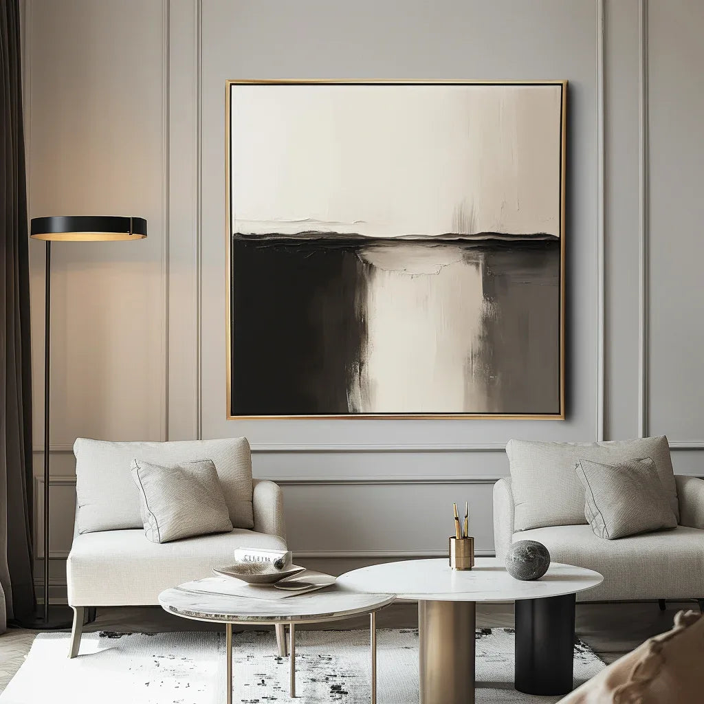Eclipse Horizon Canvas-Wabi-Sabi Style Abstract Black and White Wall Art#WB10091