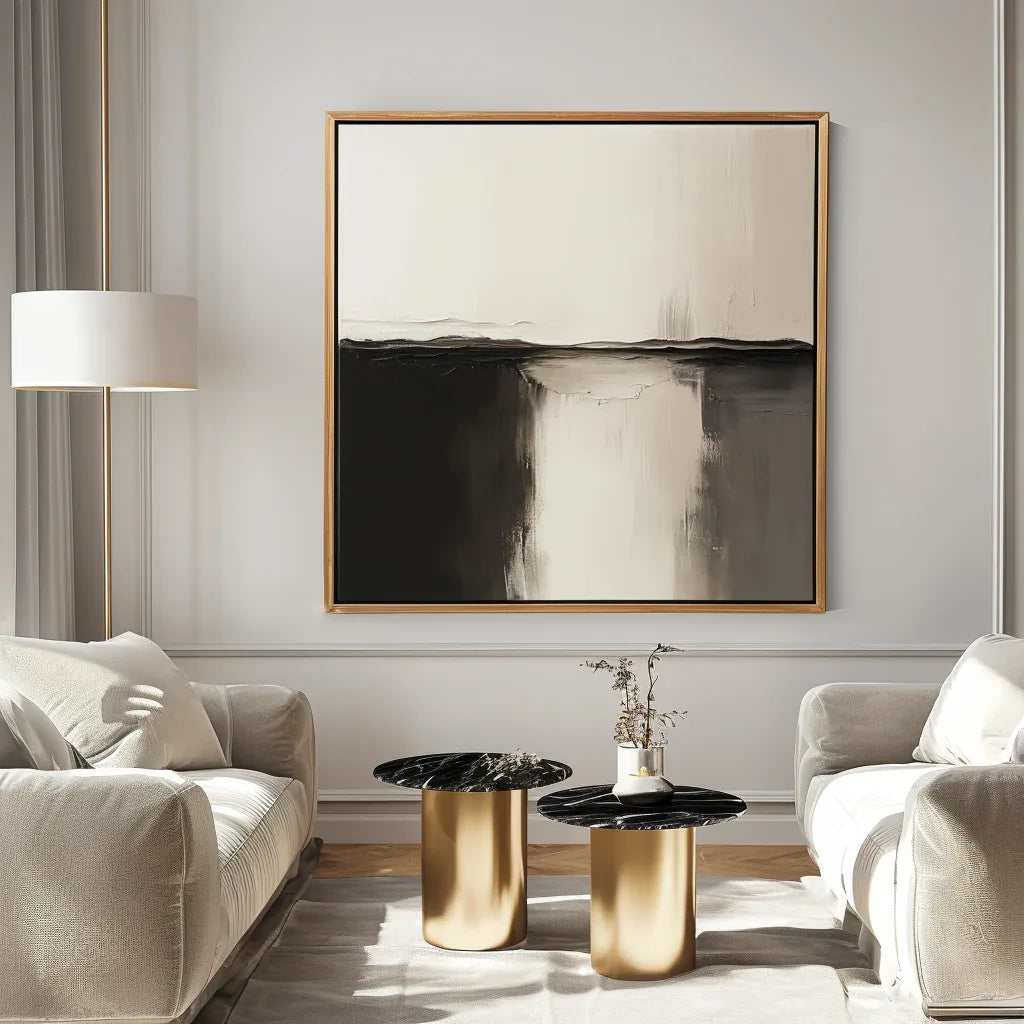 Eclipse Horizon Canvas-Wabi-Sabi Style Abstract Black and White Wall Art#WB10091