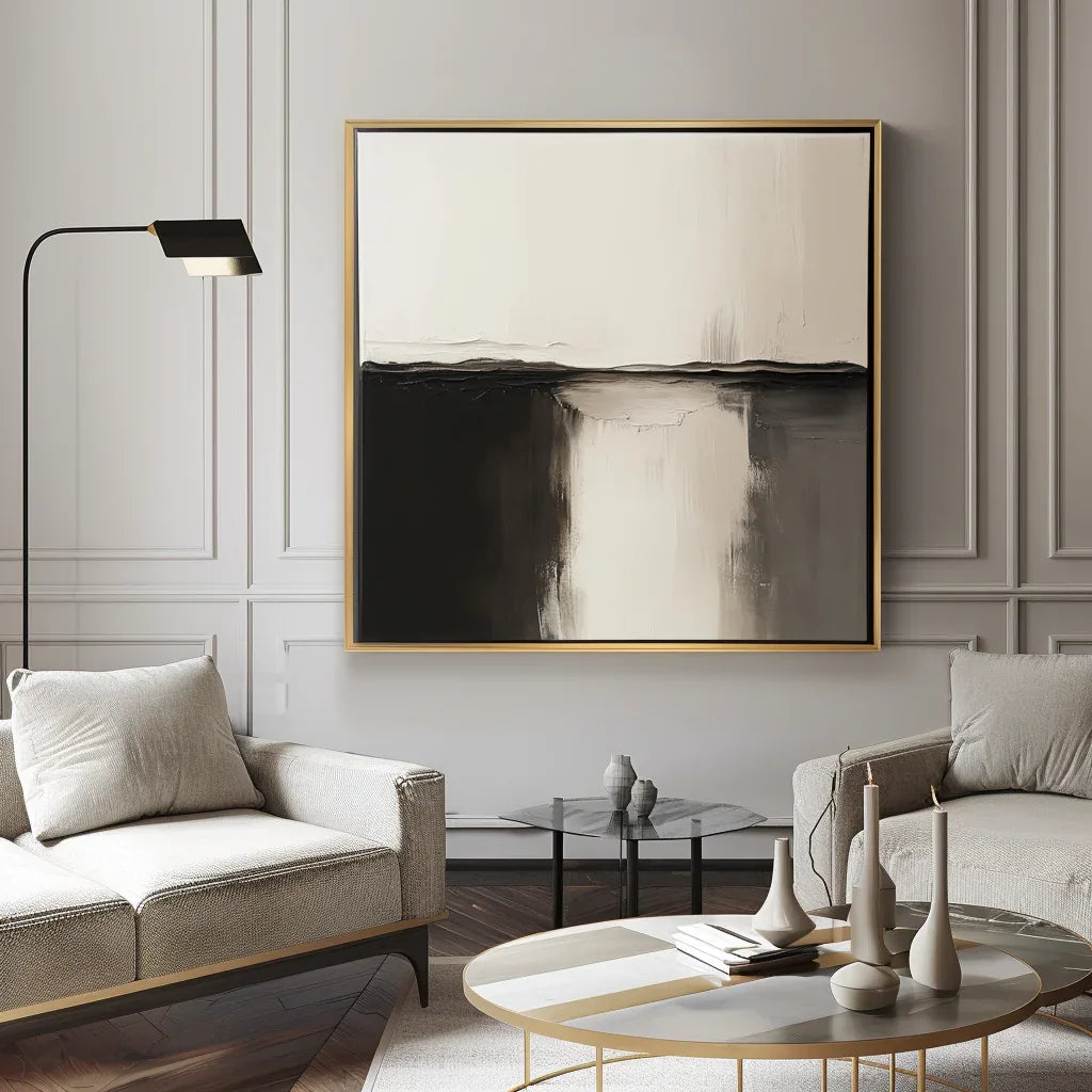 Eclipse Horizon Canvas-Wabi-Sabi Style Abstract Black and White Wall Art#WB10091