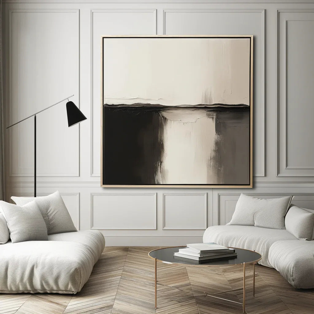 Eclipse Horizon Canvas-Wabi-Sabi Style Abstract Black and White Wall Art#WB10091