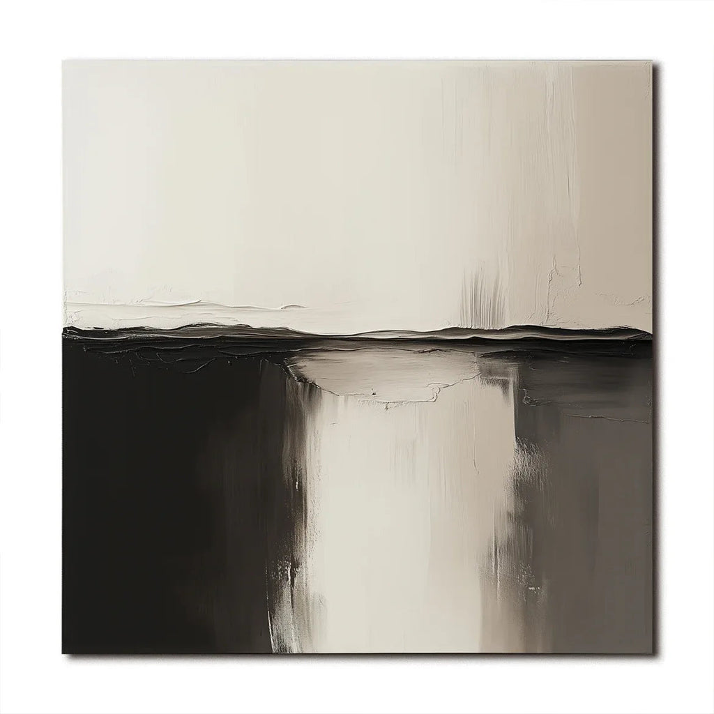 Eclipse Horizon Canvas-Wabi-Sabi Style Abstract Black and White Wall Art#WB10091