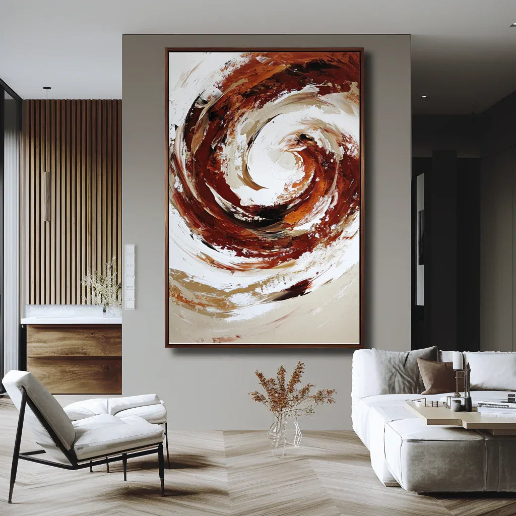 Crimson Current – Abstract Swirling Textured Oil Painting #AB14064