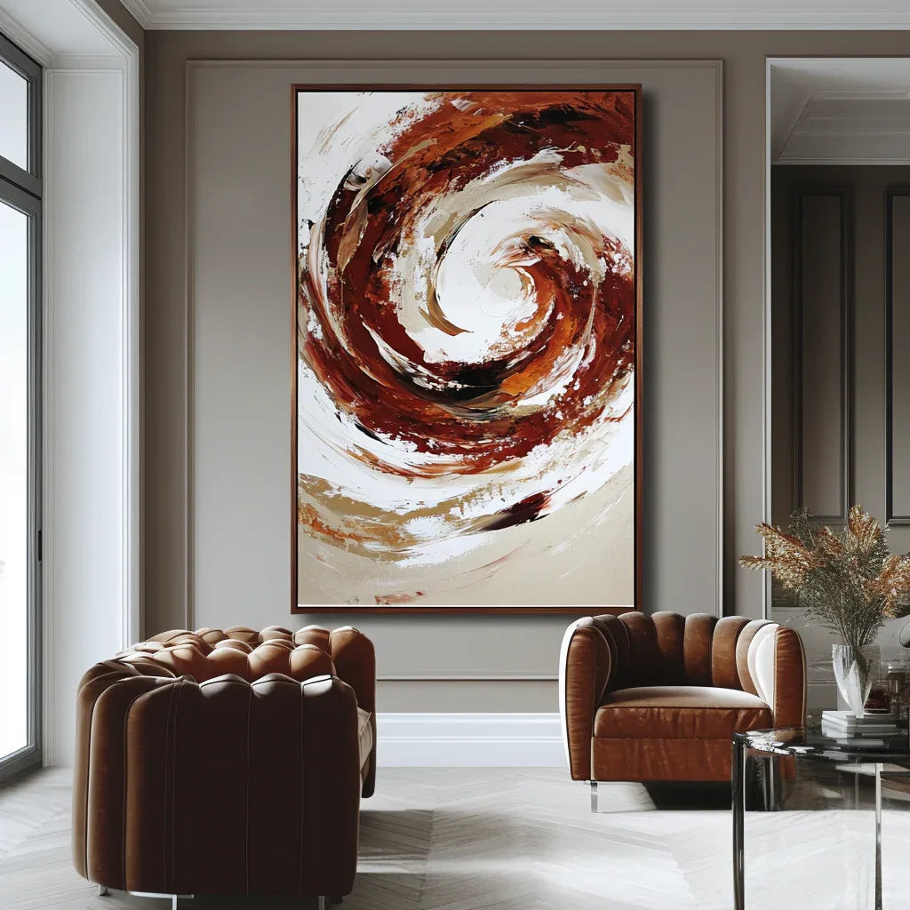 Crimson Current – Abstract Swirling Textured Oil Painting #AB14064