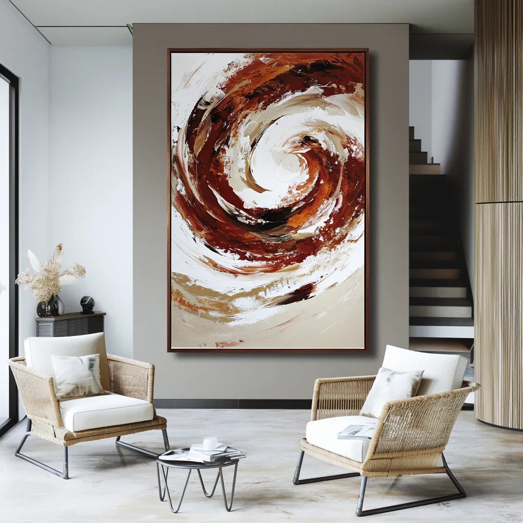 Crimson Current – Abstract Swirling Textured Oil Painting #AB14064