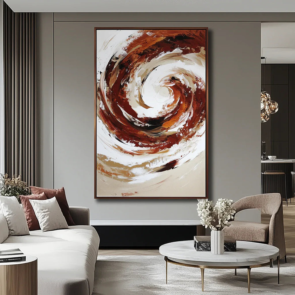 Crimson Current – Abstract Swirling Textured Oil Painting #AB14064