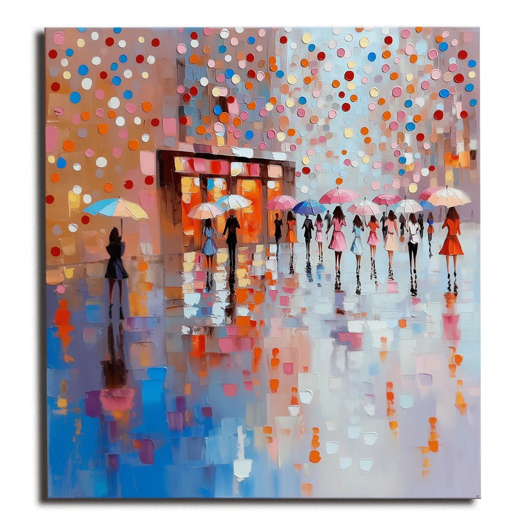 City of Umbrellas art-Colorful Urban Rainy Day Abstract Wall Art
