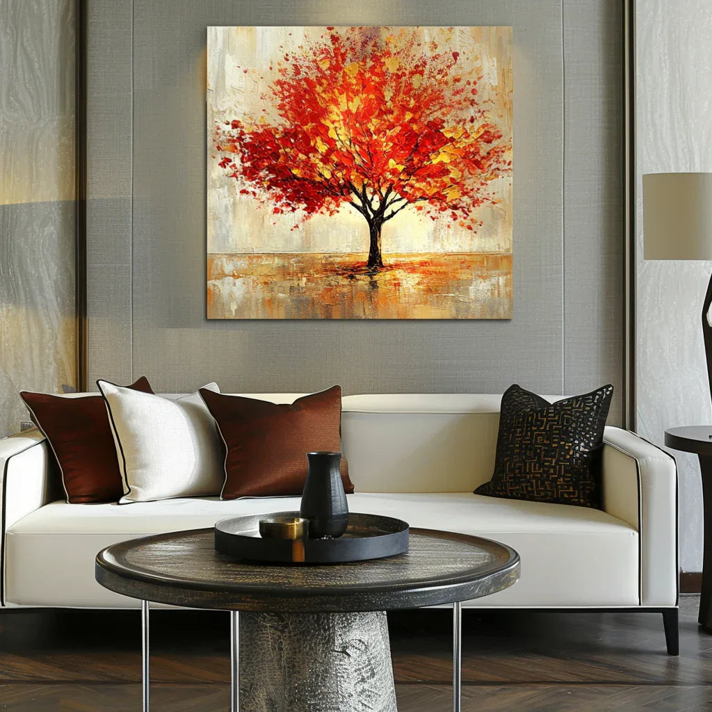 Blaze of Autumn-Modern Autumn Red Maple Tree Texture Oil Painting Wall Art#FL10072