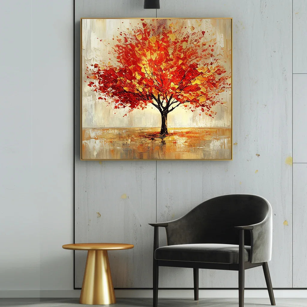 Blaze of Autumn-Modern Autumn Red Maple Tree Texture Oil Painting Wall Art#FL10072