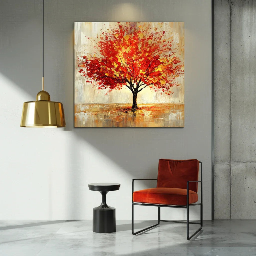 Blaze of Autumn-Modern Autumn Red Maple Tree Texture Oil Painting Wall Art#FL10072