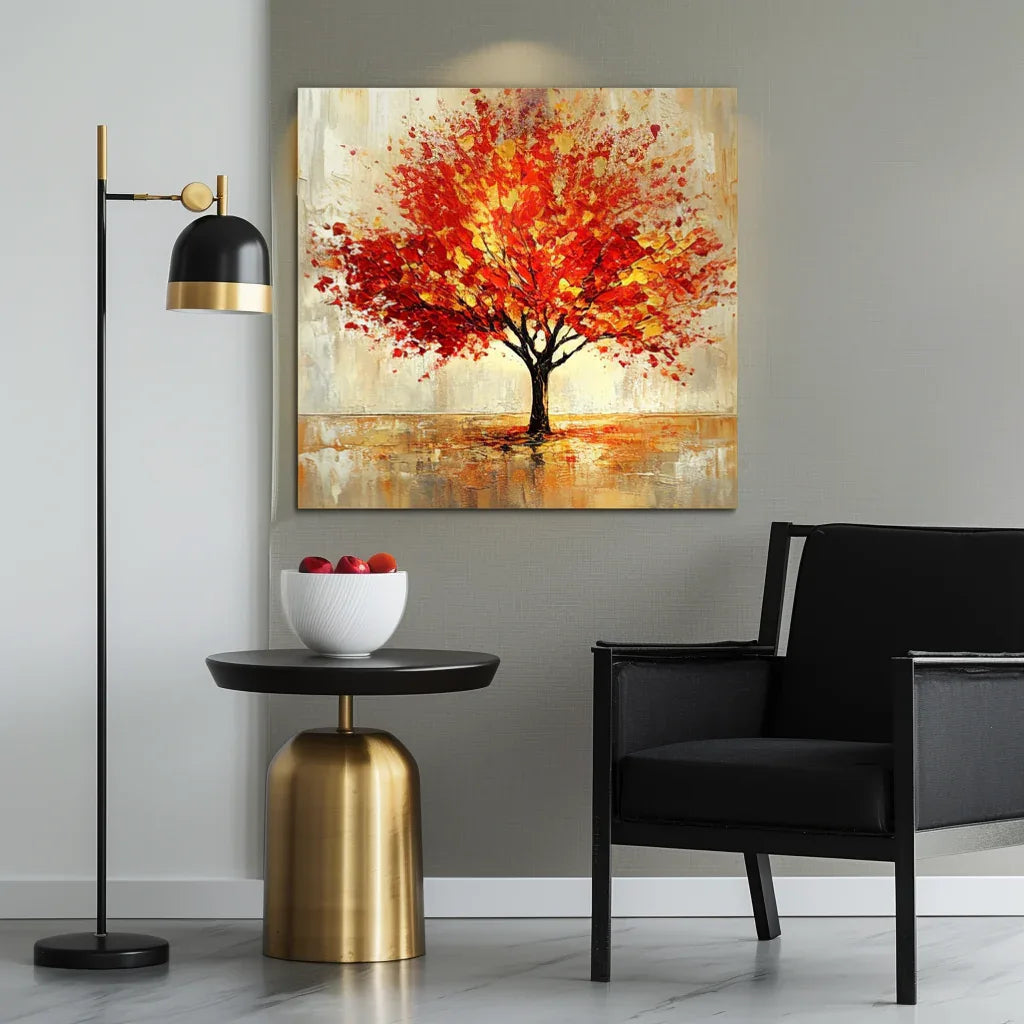 Blaze of Autumn-Modern Autumn Red Maple Tree Texture Oil Painting Wall Art#FL10072