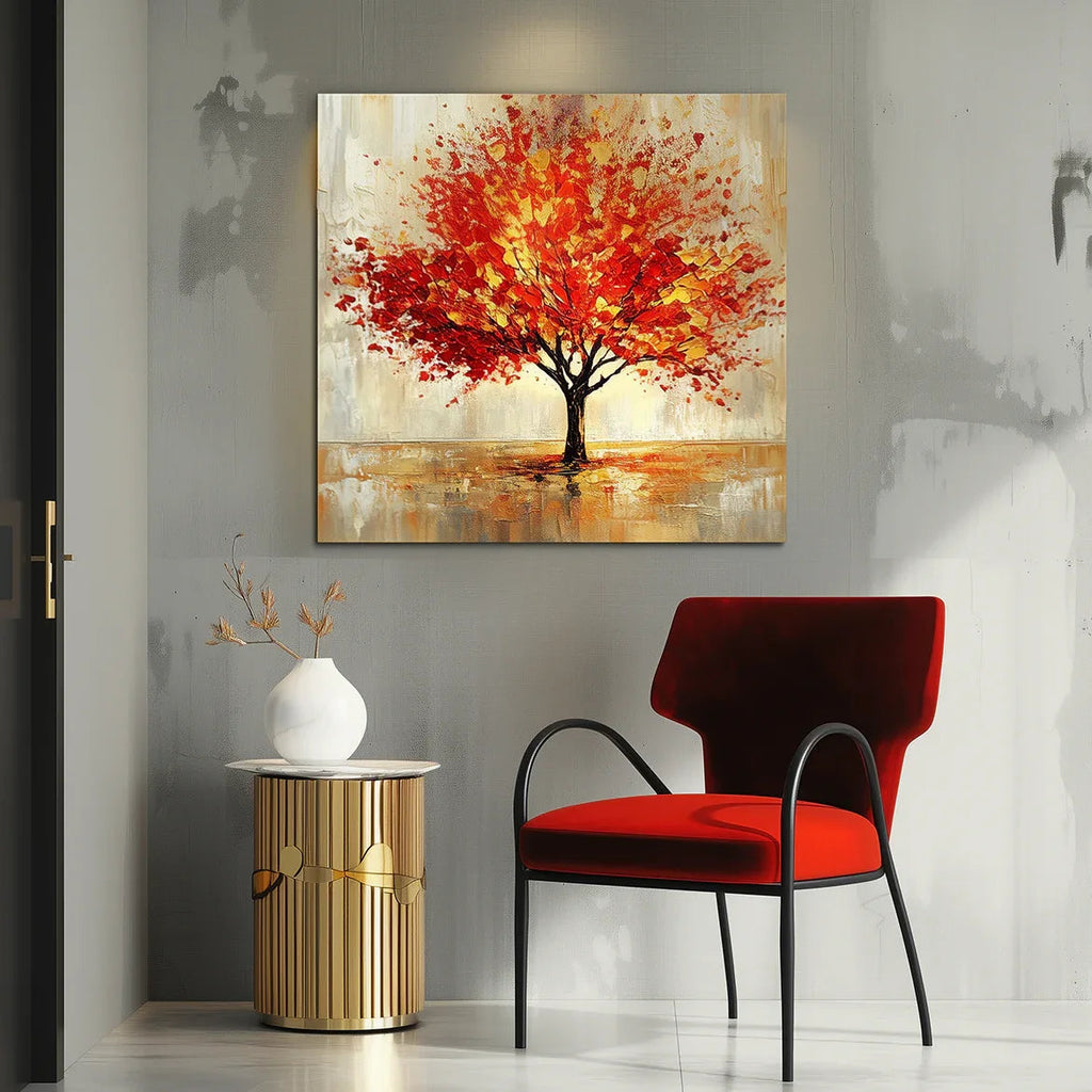 Blaze of Autumn-Modern Autumn Red Maple Tree Texture Oil Painting Wall Art#FL10072