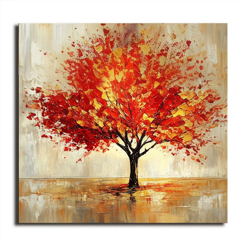 Blaze of Autumn-Modern Autumn Red Maple Tree Texture Oil Painting Wall Art#FL10072