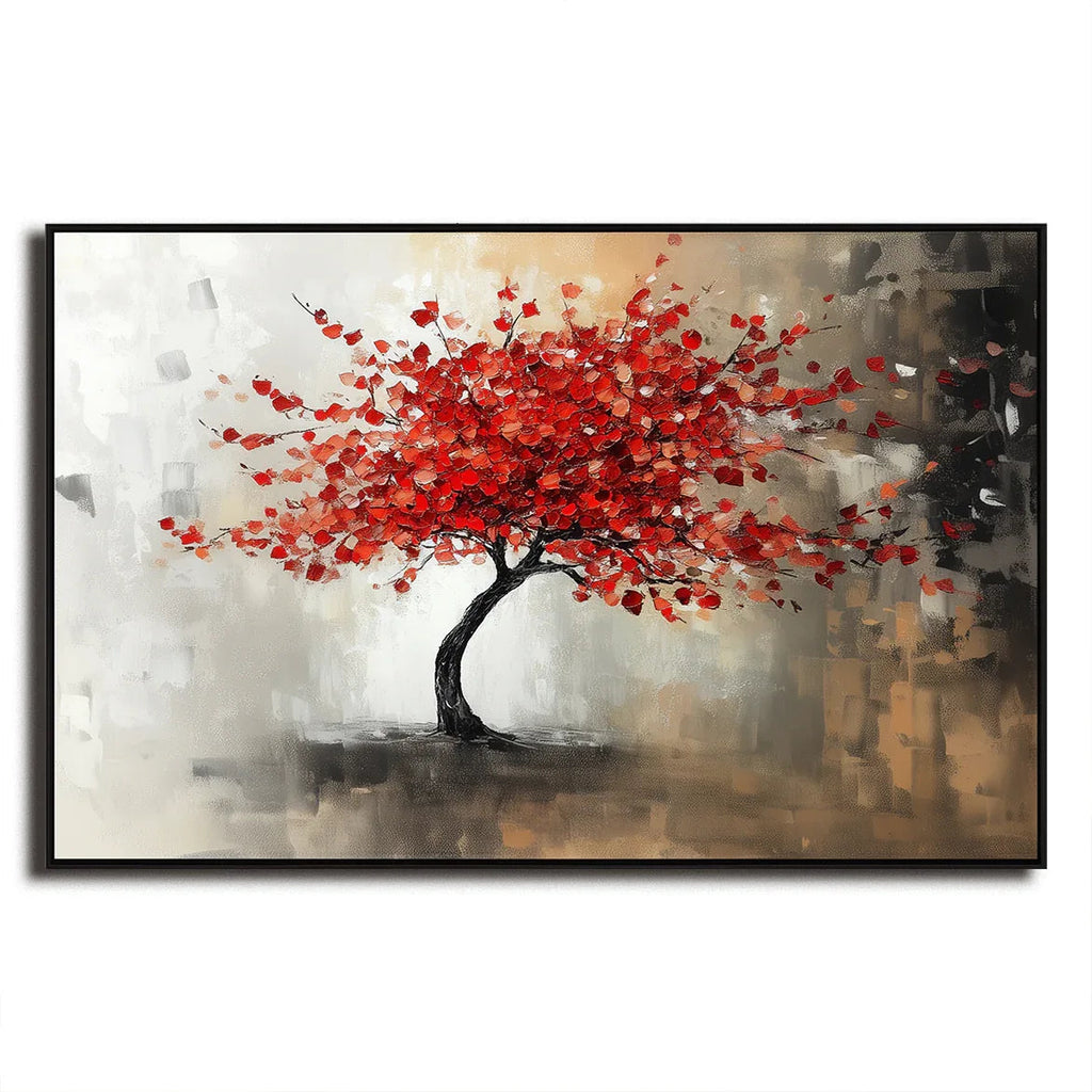 Crimson Bloom - Interior Decoration Hand drawn 3D Red Tree Textured Wall Art#fl10069