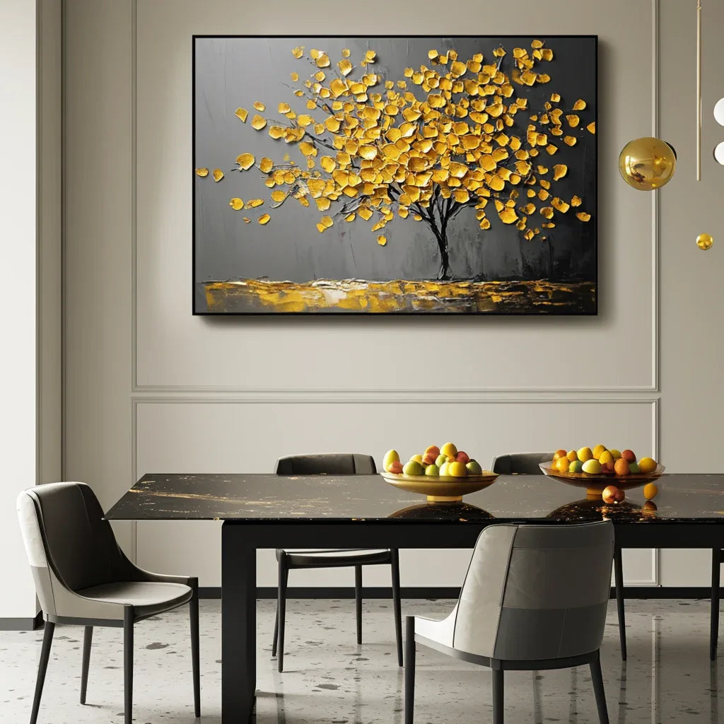 Golden Silence- Golden Tree of Life Abstract Wall Oil Painting#FL10071