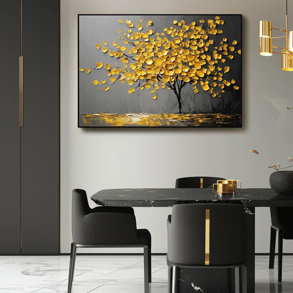 Golden Silence- Golden Tree of Life Abstract Wall Oil Painting#FL10071