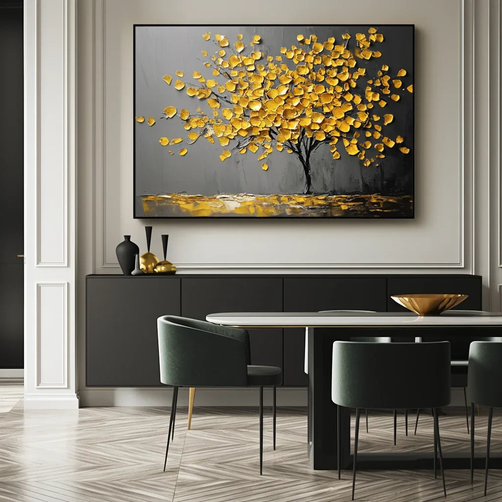 Golden Silence- Golden Tree of Life Abstract Wall Oil Painting#FL10071