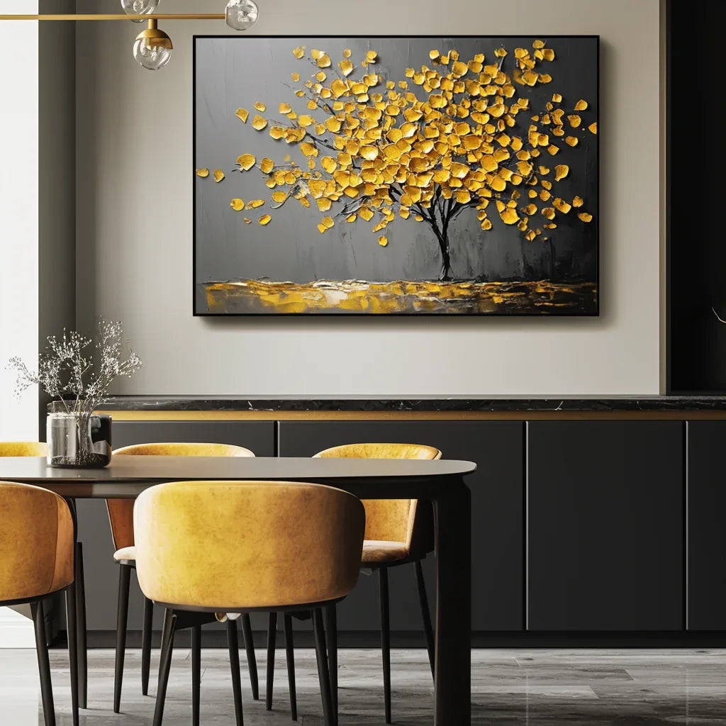 Golden Silence- Golden Tree of Life Abstract Wall Oil Painting#FL10071