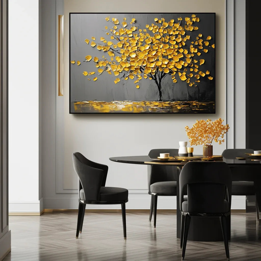 Golden Silence- Golden Tree of Life Abstract Wall Oil Painting#FL10071