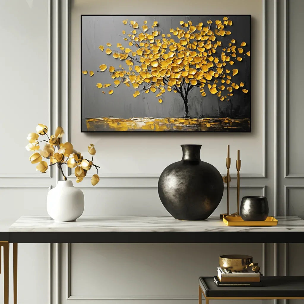 Golden Silence- Golden Tree of Life Abstract Wall Oil Painting#FL10071