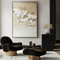 Floating Silence - Interior Decoration White Petal Texture Wabi Sabi Oil Painting#FL10067