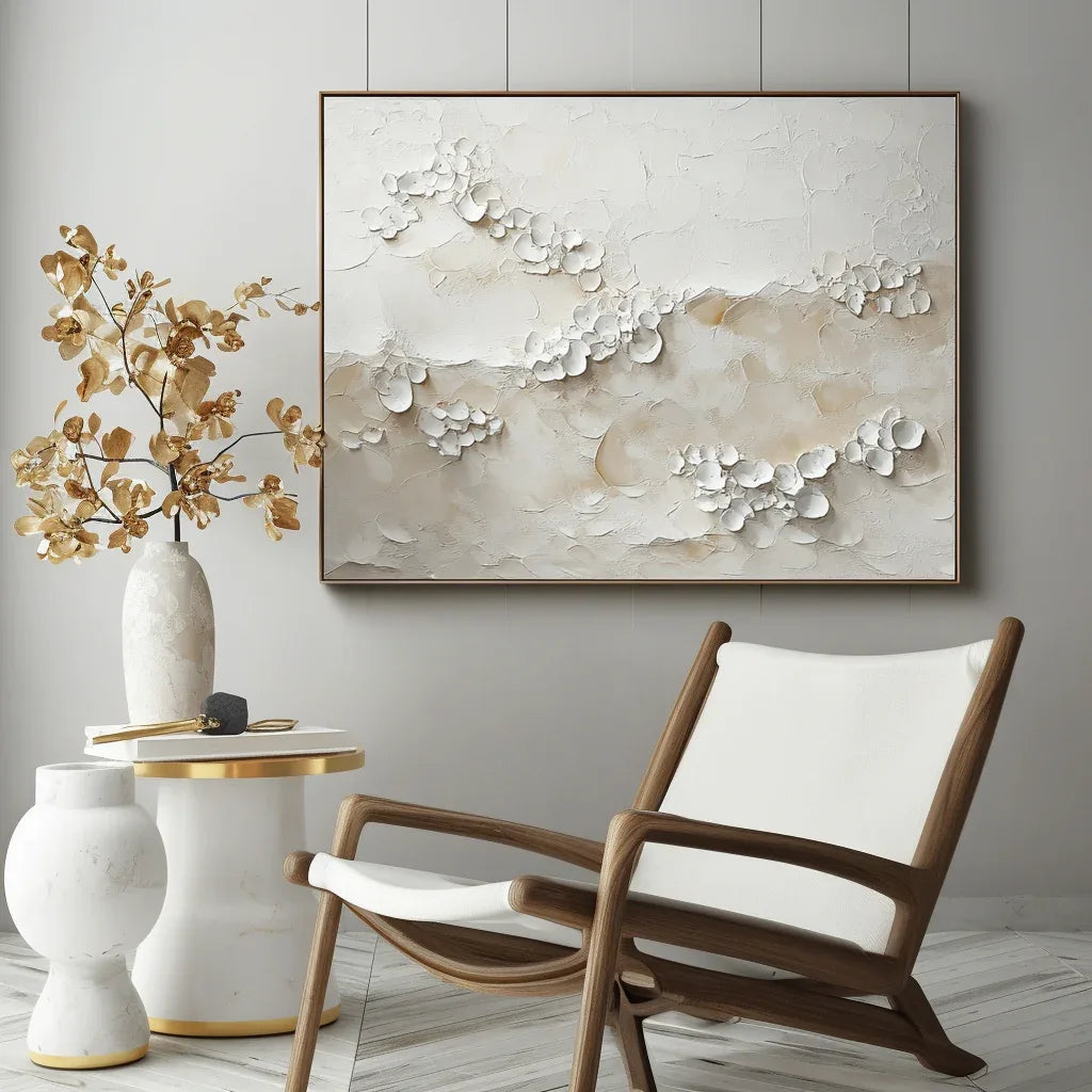 Ethereal Blossoms – Indoor Decoration Neutral 3D Petal Wabi Sabi Style Abstract Wall Art