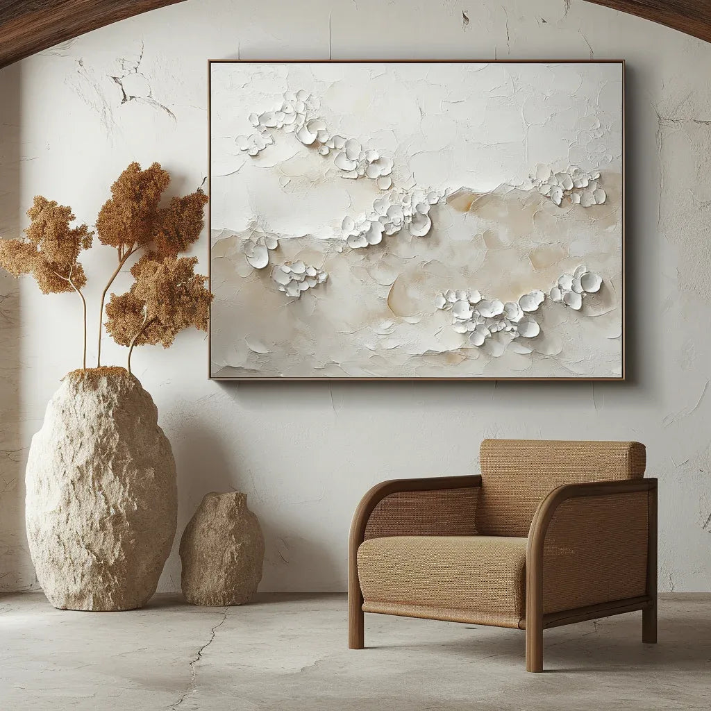 Ethereal Blossoms – Indoor Decoration Neutral 3D Petal Wabi Sabi Style Abstract Wall Art