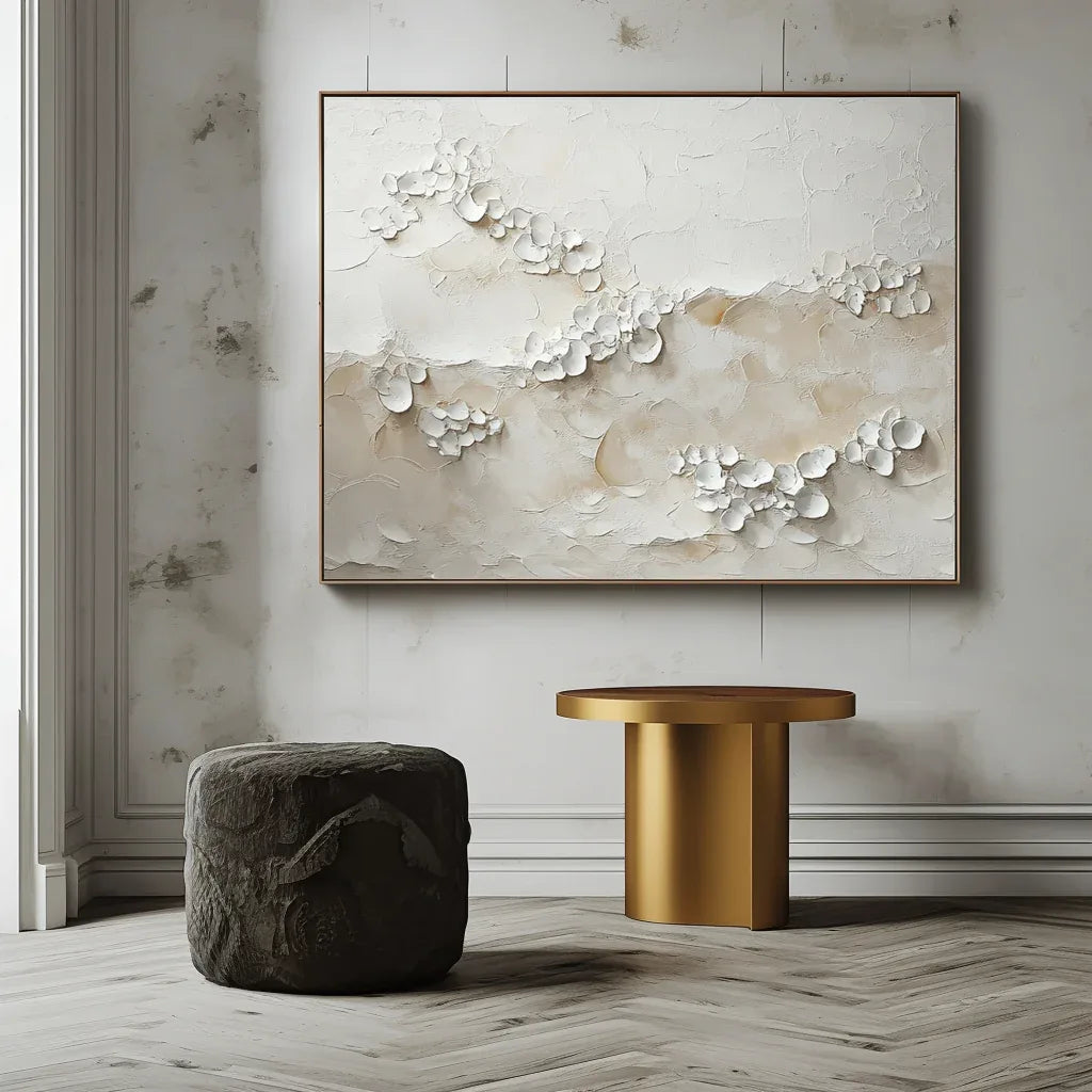 Ethereal Blossoms – Indoor Decoration Neutral 3D Petal Wabi Sabi Style Abstract Wall Art
