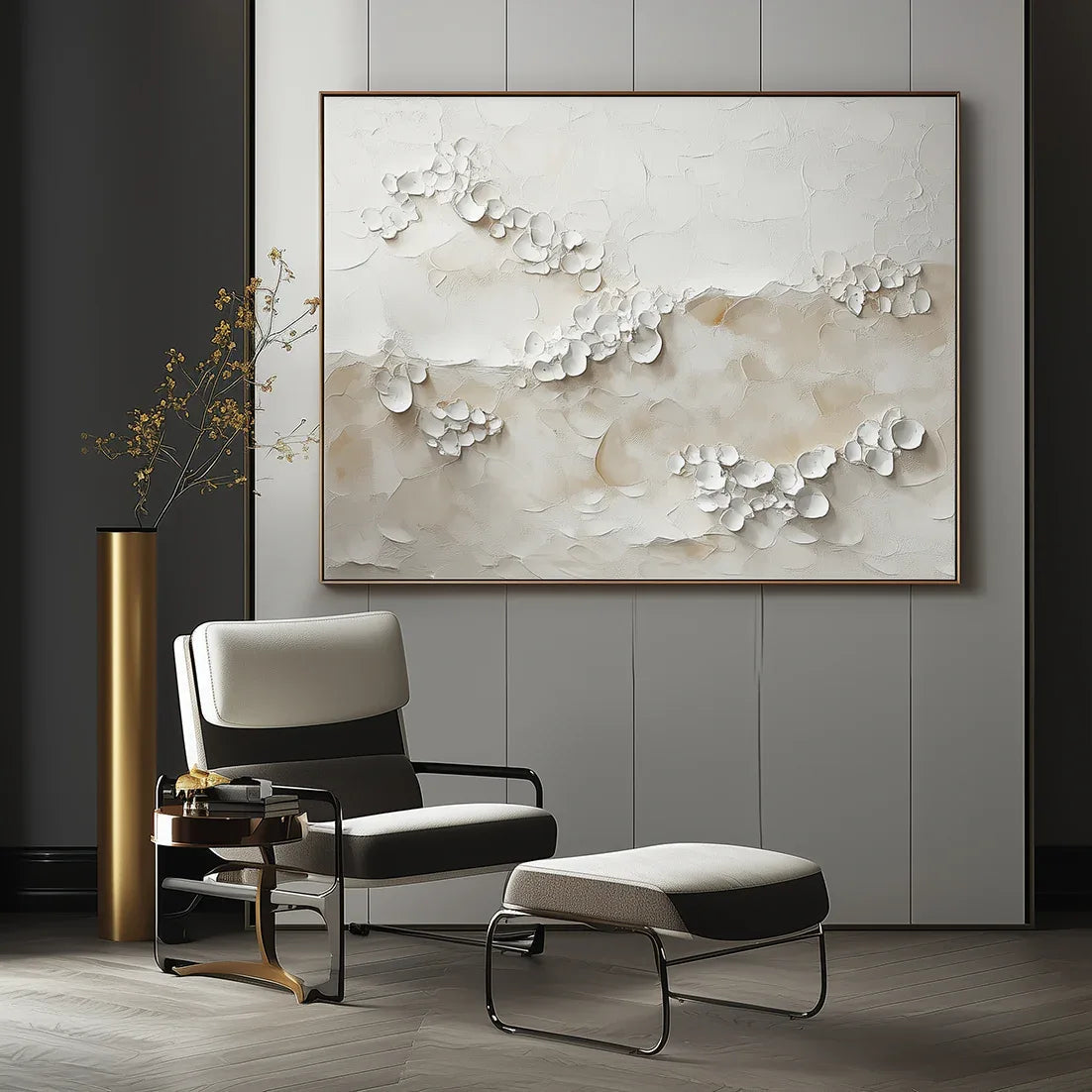 Ethereal Blossoms – Indoor Decoration Neutral 3D Petal Wabi Sabi Style Abstract Wall Art