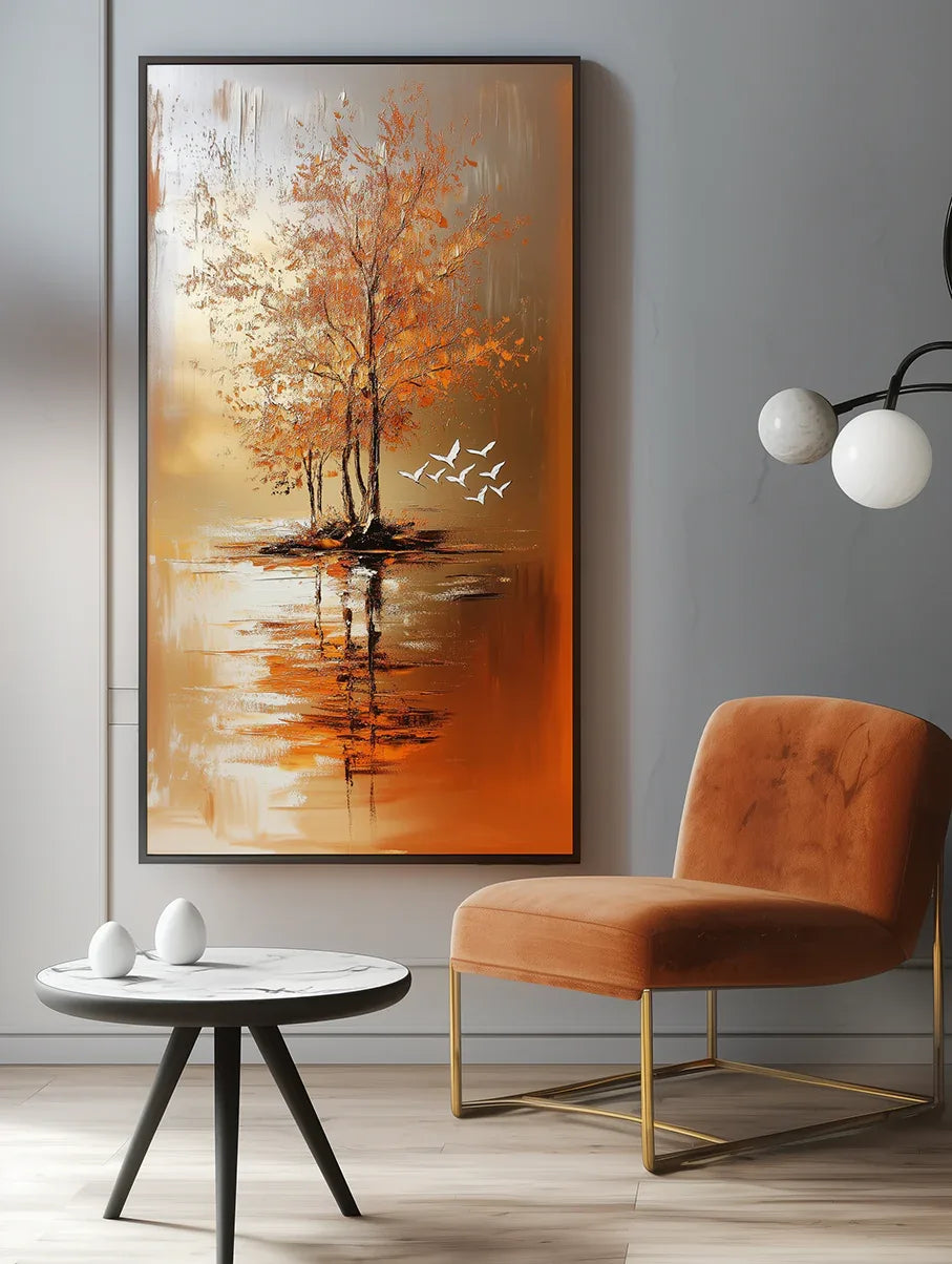 Island of Autumn - Interior Decoration 3D Autumn Forest Texture Vertical Wall Art