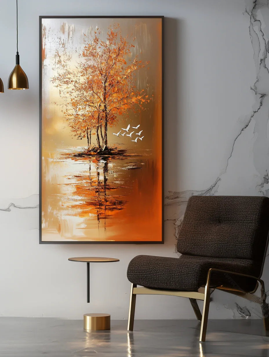 Island of Autumn - Interior Decoration 3D Autumn Forest Texture Vertical Wall Art