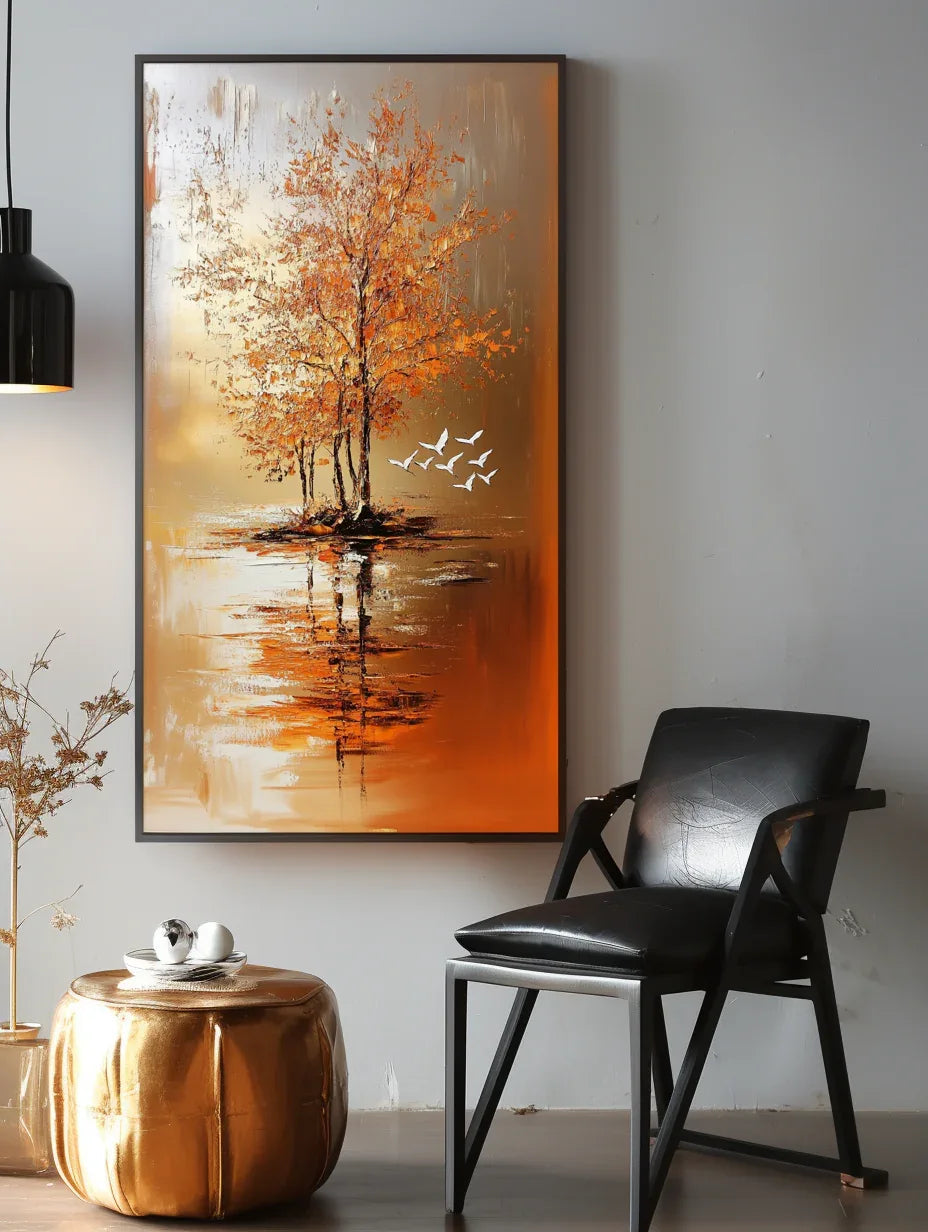 Island of Autumn - Interior Decoration 3D Autumn Forest Texture Vertical Wall Art