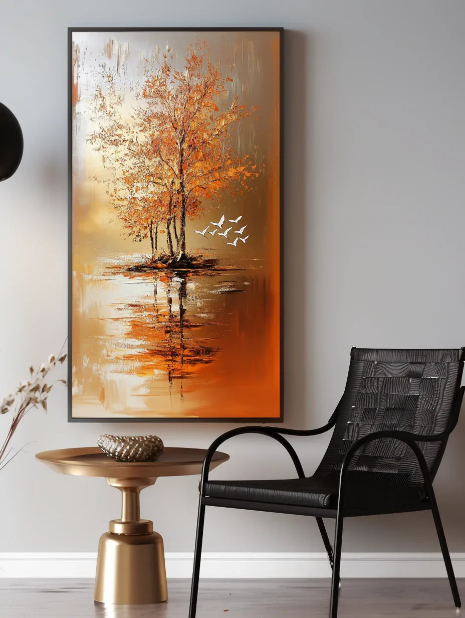 Island of Autumn - Interior Decoration 3D Autumn Forest Texture Vertical Wall Art