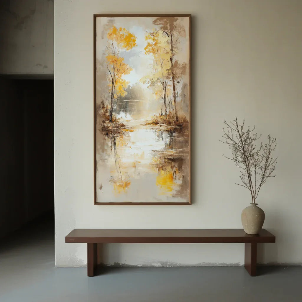 Autumn Reflection -Modern Hand-Painted Vertical Abstract Landscape Wall Art