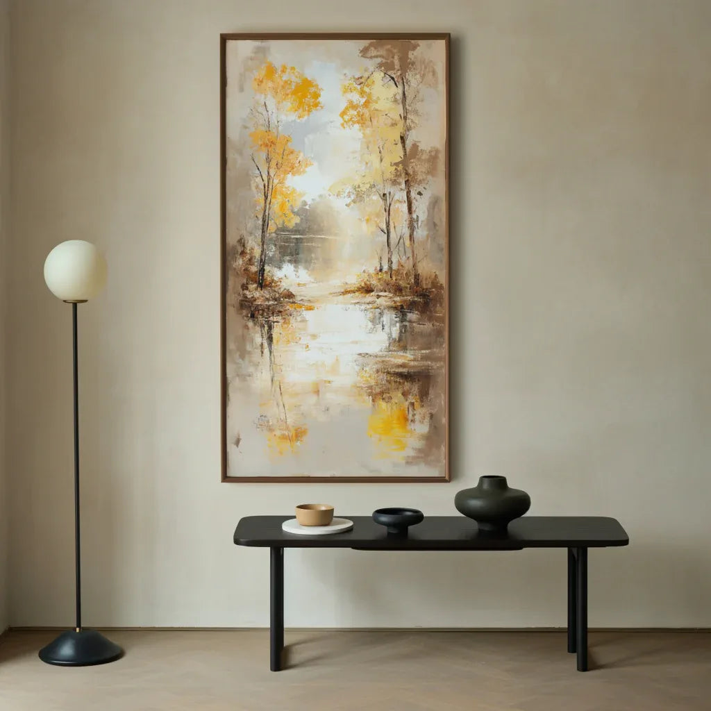 Autumn Reflection -Modern Hand-Painted Vertical Abstract Landscape Wall Art