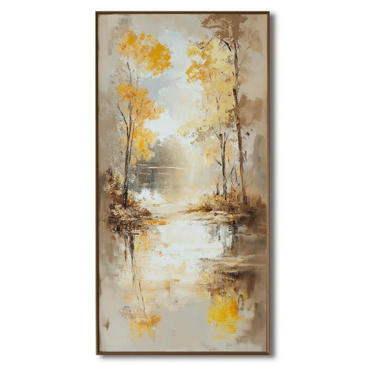Autumn Reflection -Modern Hand-Painted Vertical Abstract Landscape Wall Art