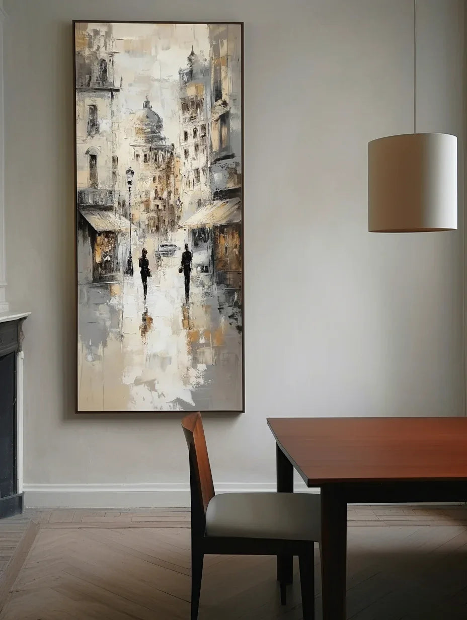 Echoes of the Avenue - Modern Interior Design Vertical Hand-Painted City Oil Painting Wall Art