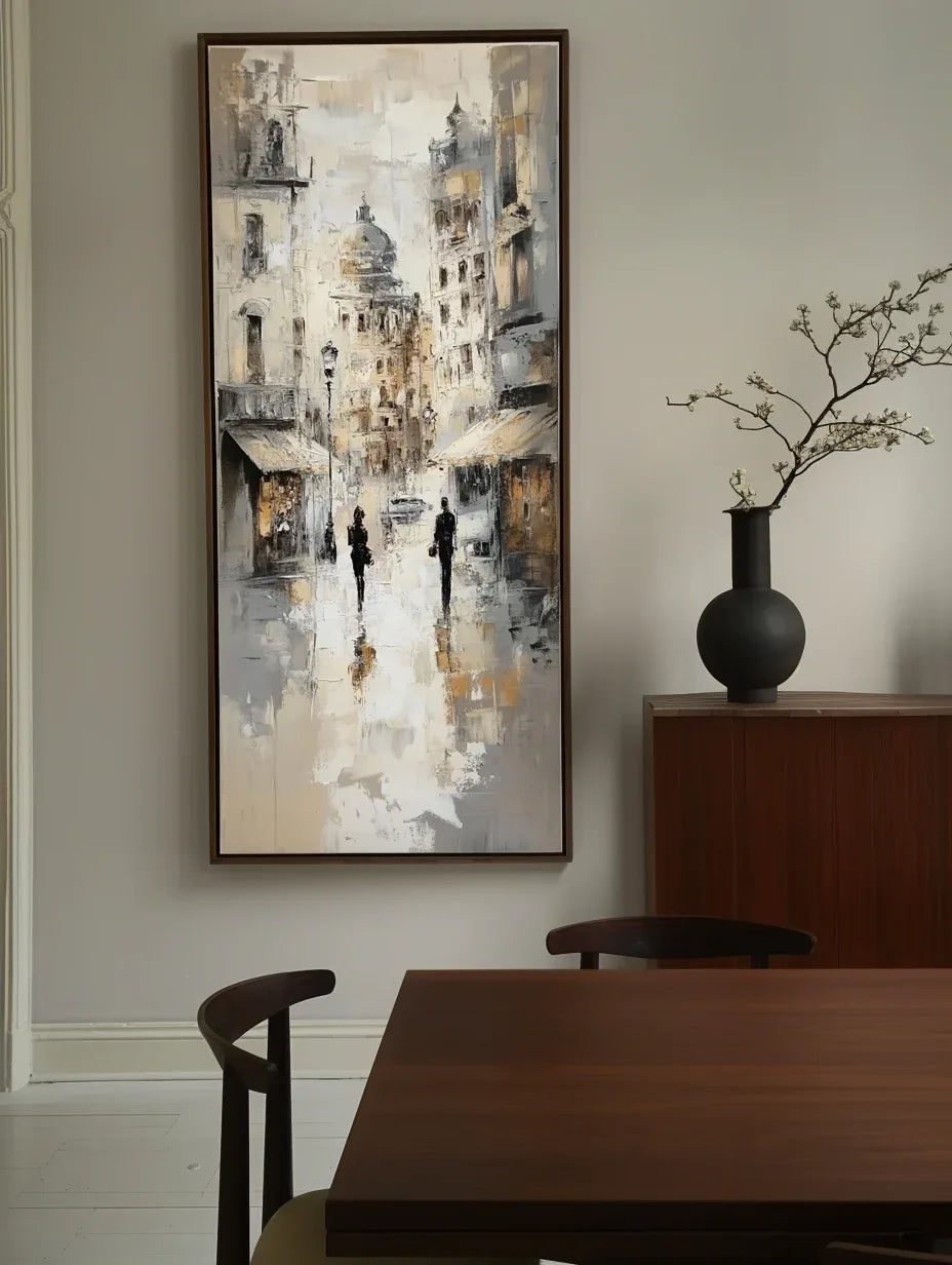 Echoes of the Avenue - Modern Interior Design Vertical Hand-Painted City Oil Painting Wall Art