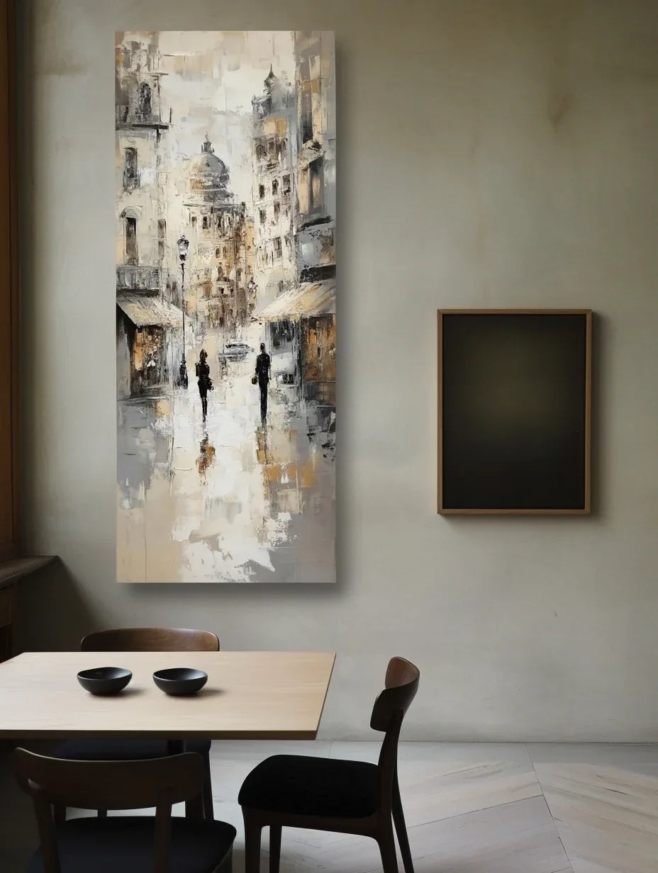 Echoes of the Avenue - Modern Interior Design Vertical Hand-Painted City Oil Painting Wall Art
