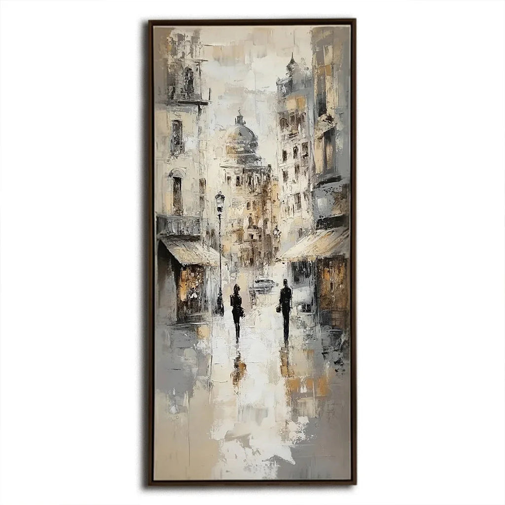 Echoes of the Avenue - Modern Interior Design Vertical Hand-Painted City Oil Painting Wall Art
