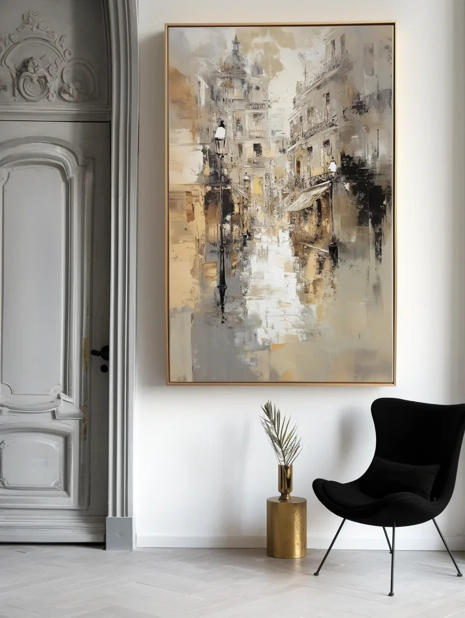 Grayscale City - drawn City Scenery Wabi Sabi Wall Art#AB26103