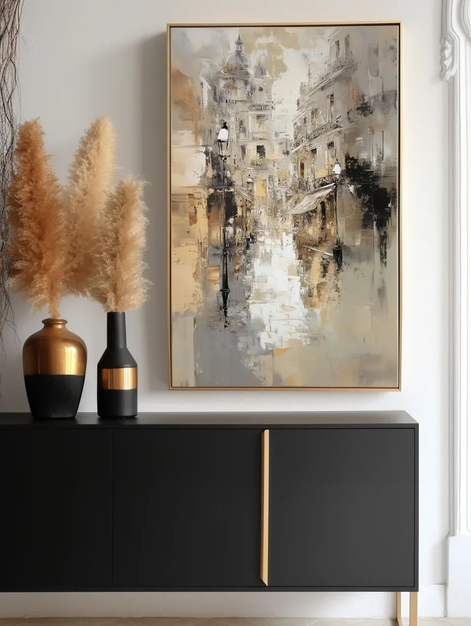 Grayscale City - drawn City Scenery Wabi Sabi Wall Art#AB26103