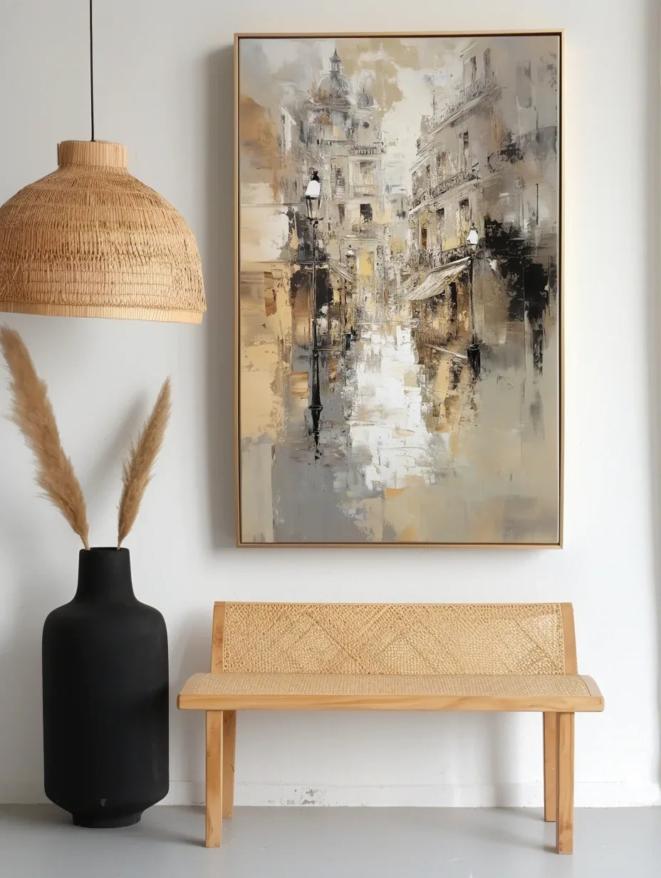 Grayscale City - drawn City Scenery Wabi Sabi Wall Art#AB26103