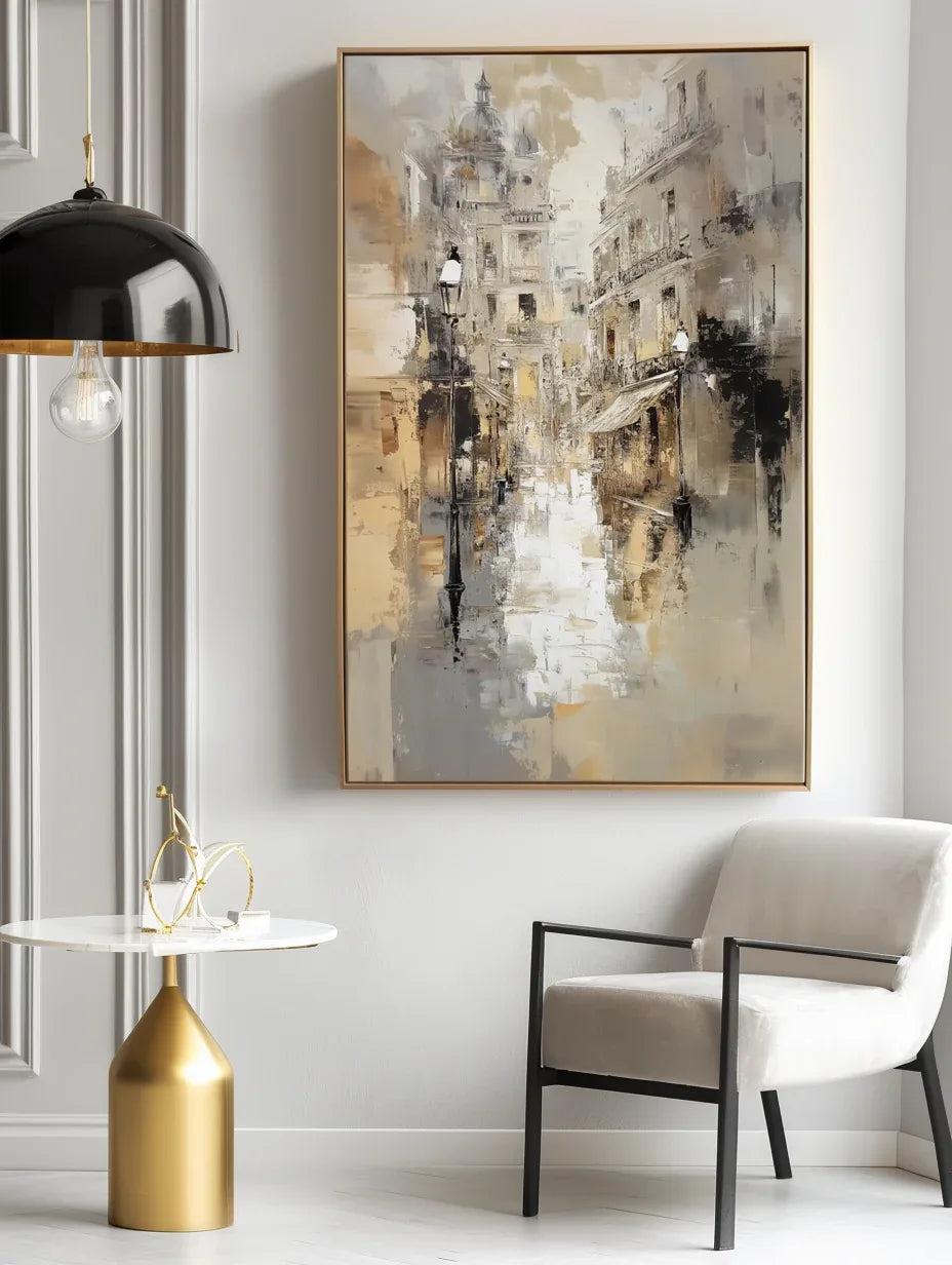 Grayscale City - drawn City Scenery Wabi Sabi Wall Art#AB26103