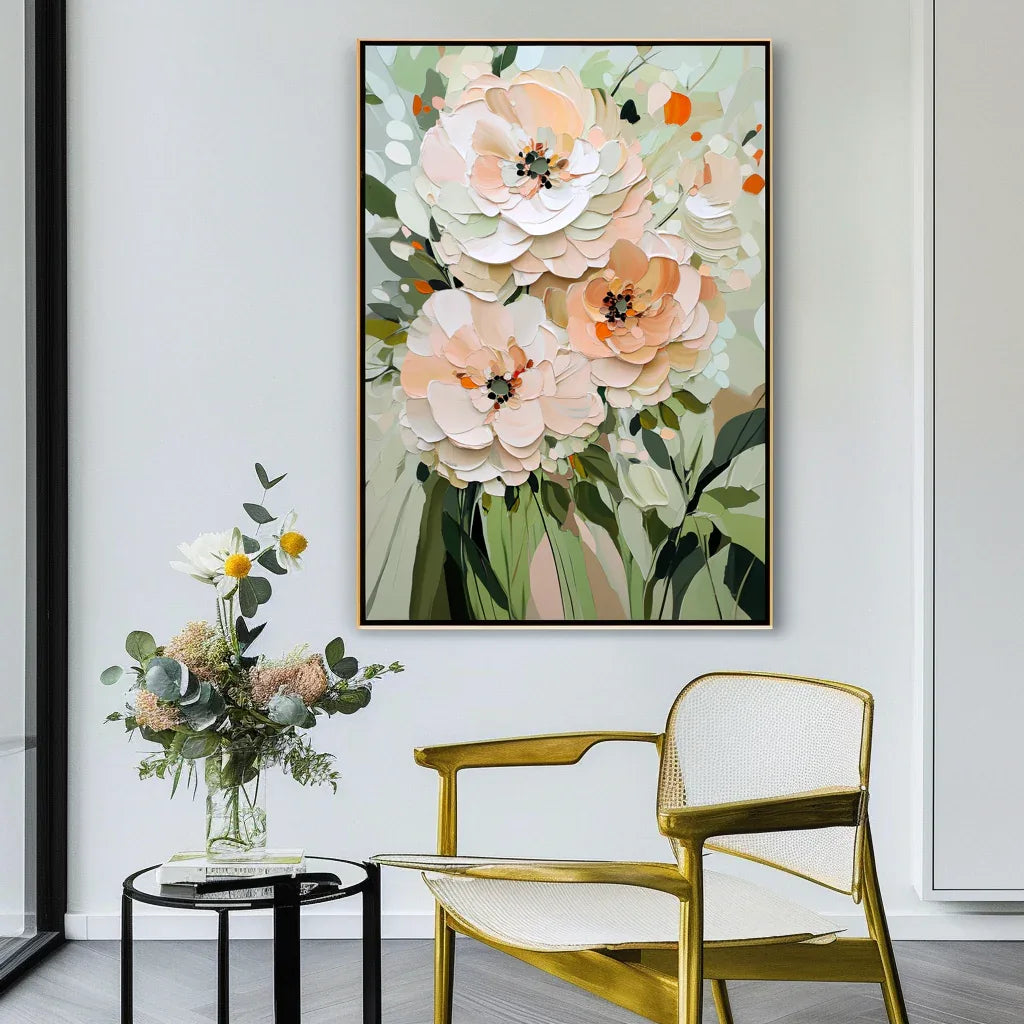 Blooming Essence-Modern Home Decor with Soft-Colored Floral Patterned Wall Art#FL10078