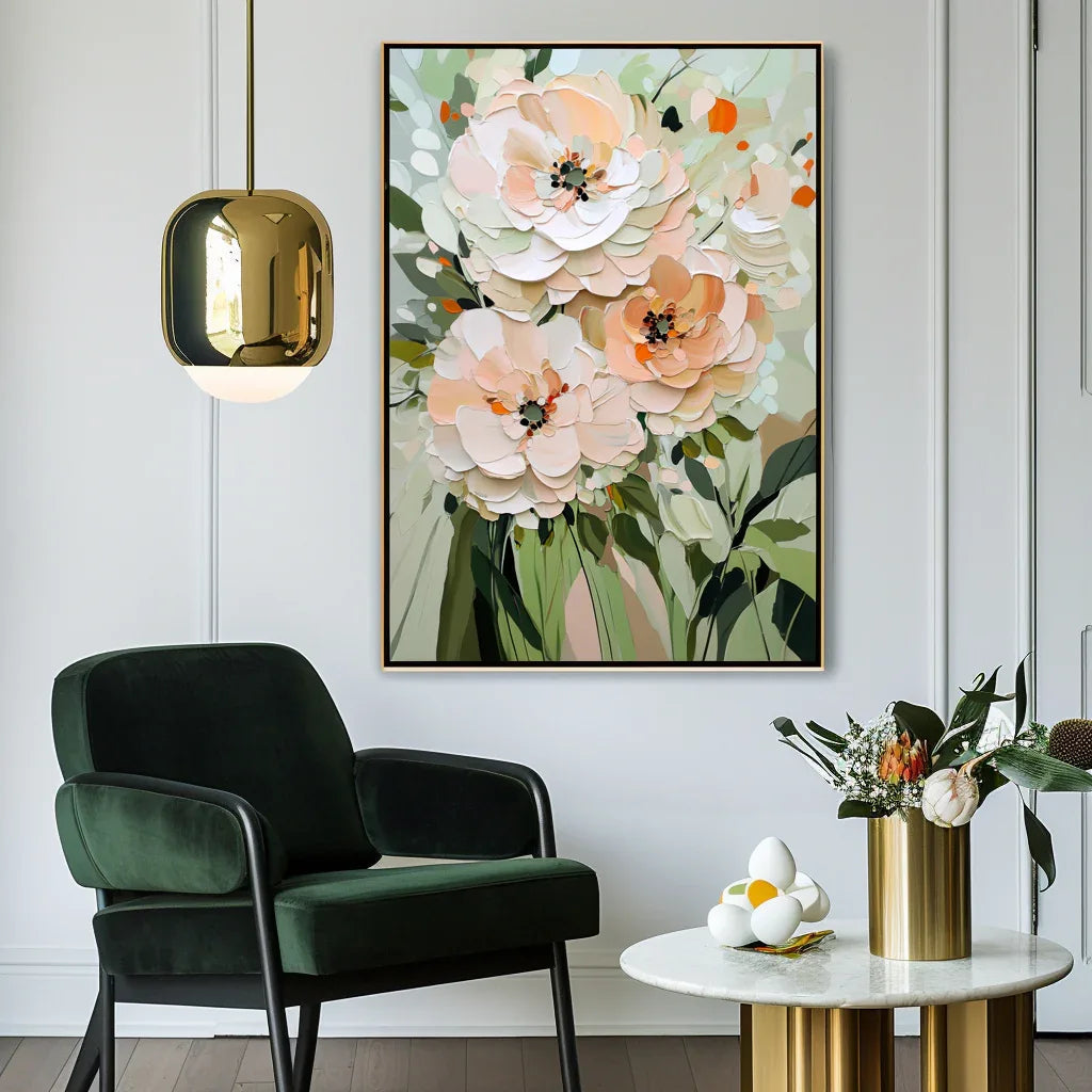 Blooming Essence-Modern Home Decor with Soft-Colored Floral Patterned Wall Art#FL10078
