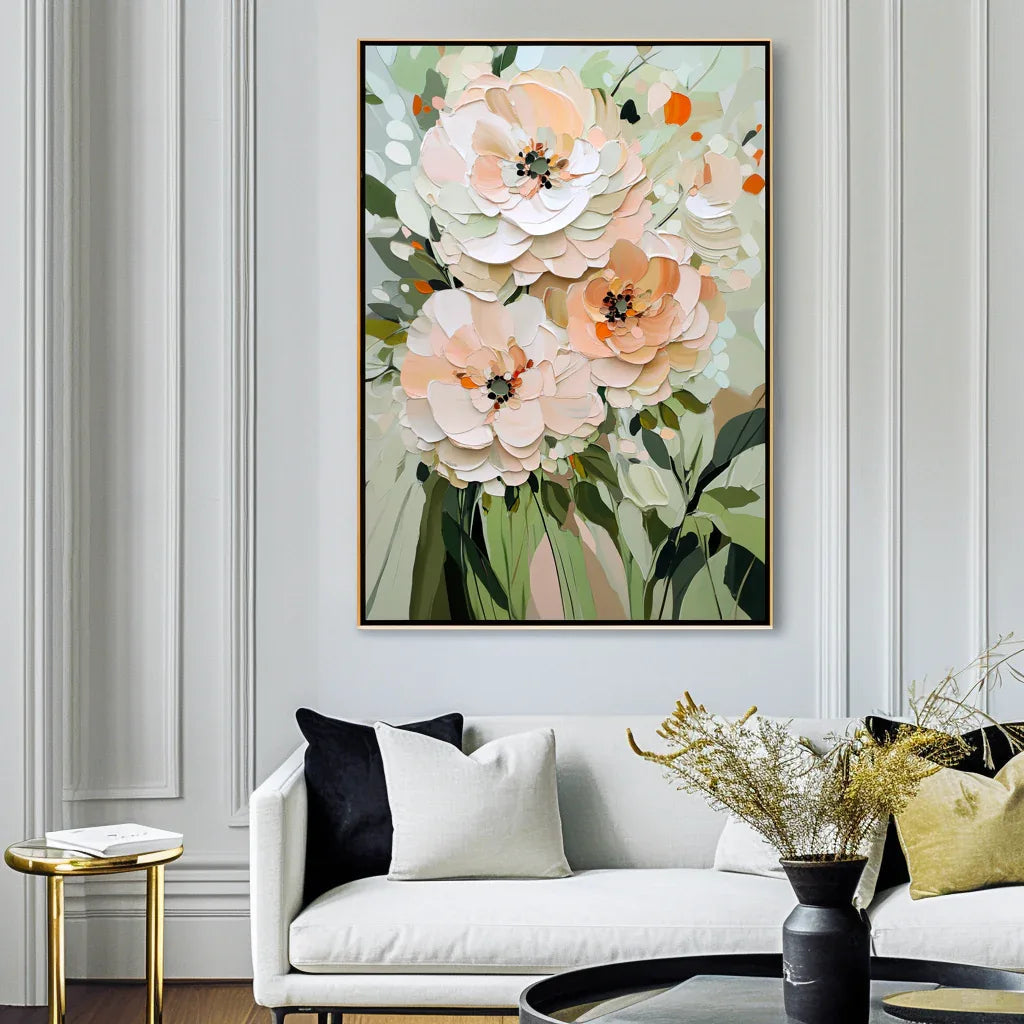 Blooming Essence-Modern Home Decor with Soft-Colored Floral Patterned Wall Art#FL10078