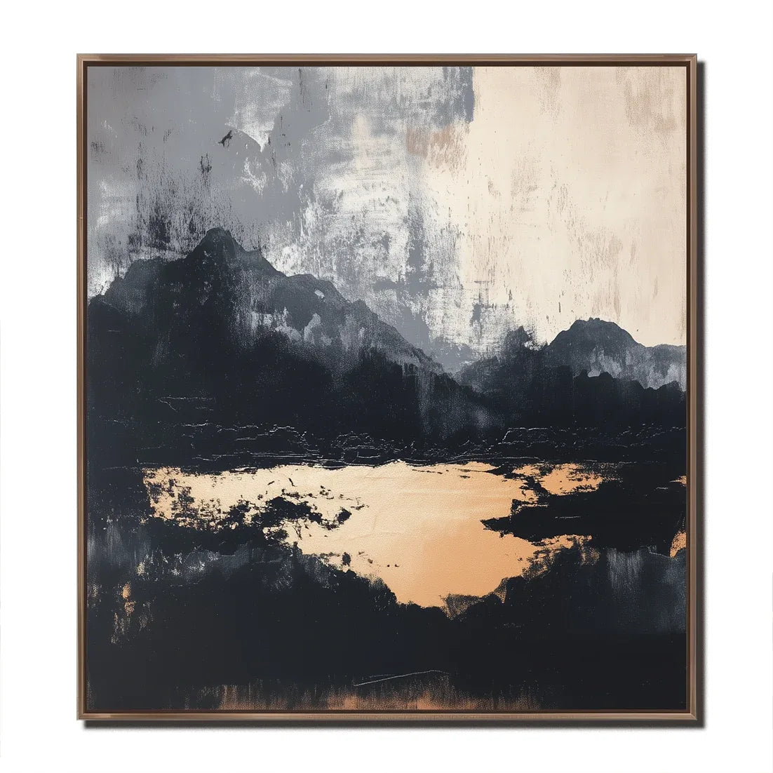 Midnight Horizon-Hand-Painted Black and Gray Abstract Ink Mountain Wall Art