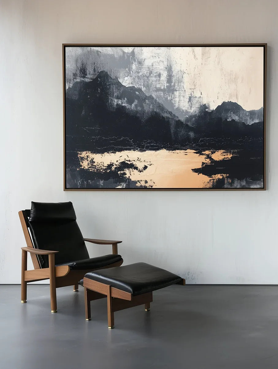 Silent Mountain Shadow - Horizontal Wabi Sabi Style 3D Landscape Texture Interior Design Wall Art